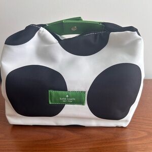 Kate Spade Black and White Polka Dot Cosmetic Bag with Green Accents